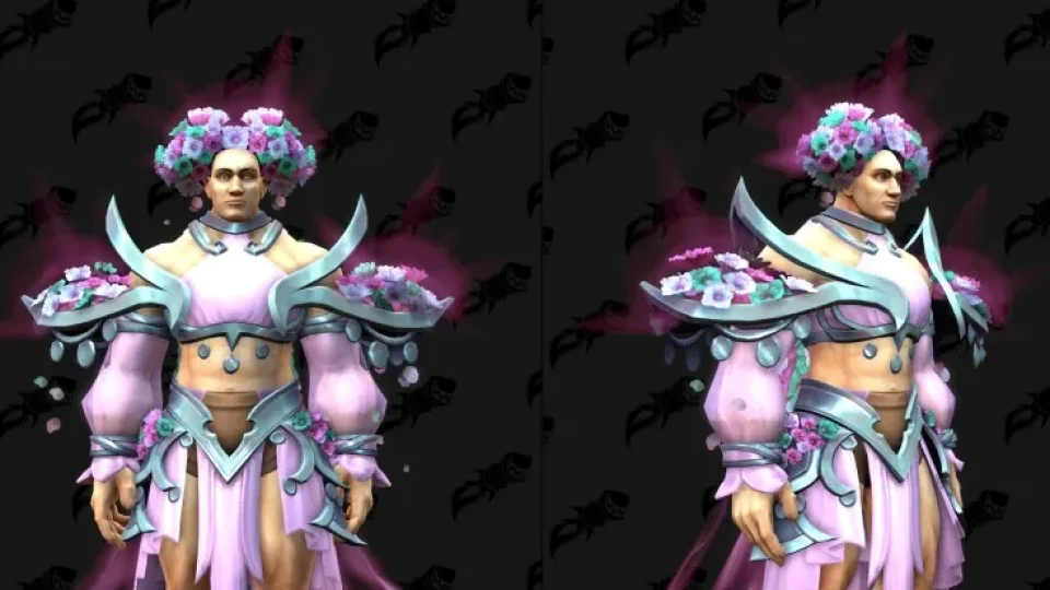 PTR 12.0.7 : Zoom sur un ensemble d'armure florale et plein d'apparences d'armes