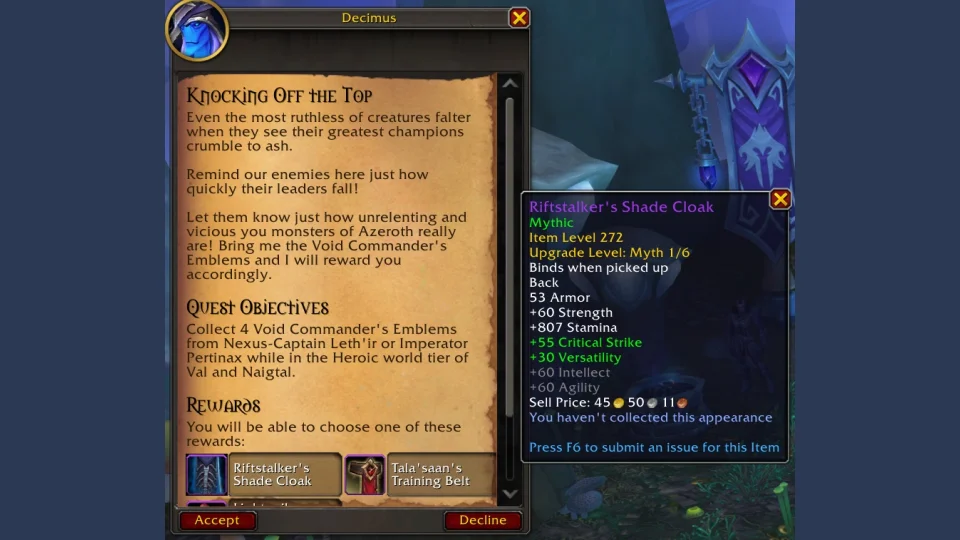 Heroic World Tier Quest Awards Myth Track Gear in Patch 12.0.7